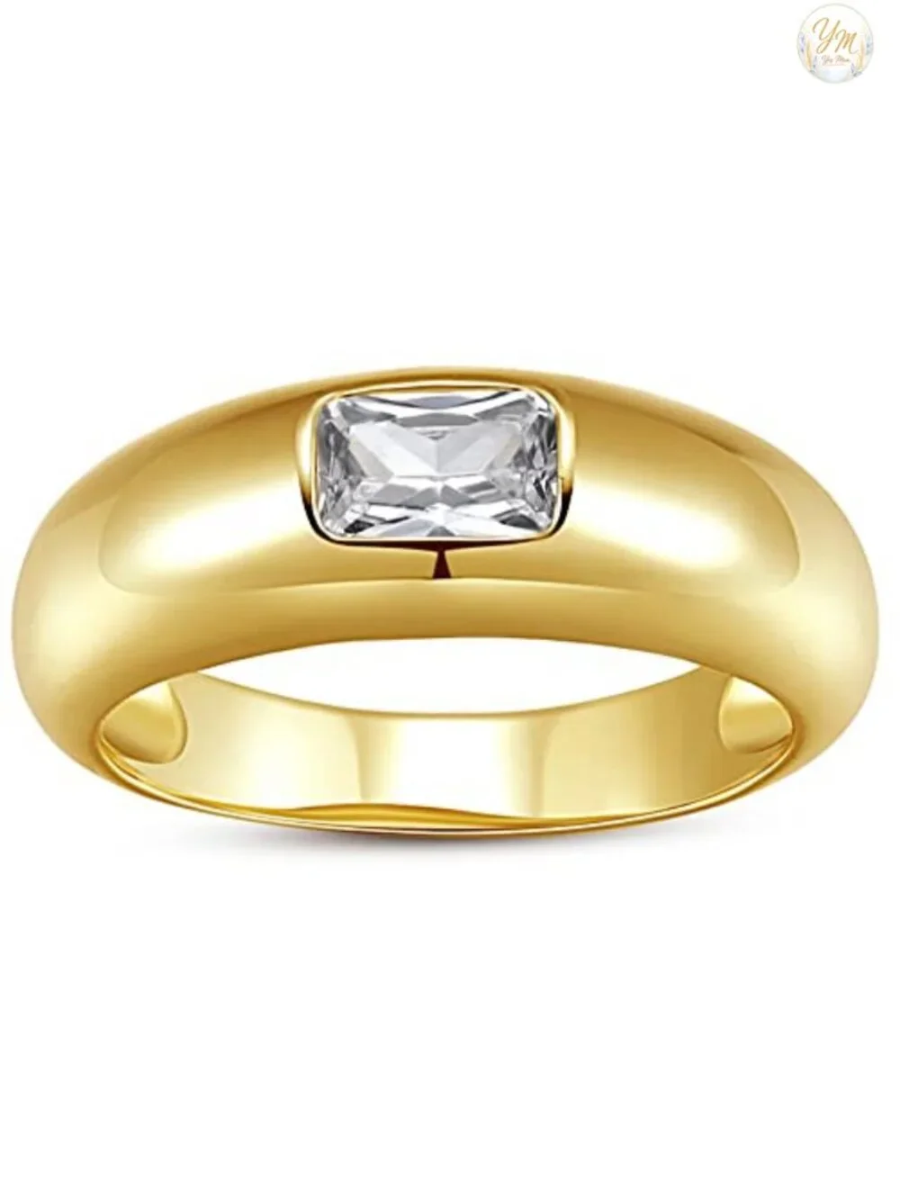 Baguette Dome Ring CZ Stacking Thick Band Gold Plated